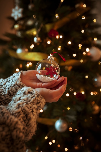 Mulher segura, pequeno, bauble, em, mÃ£o Foto gratuita